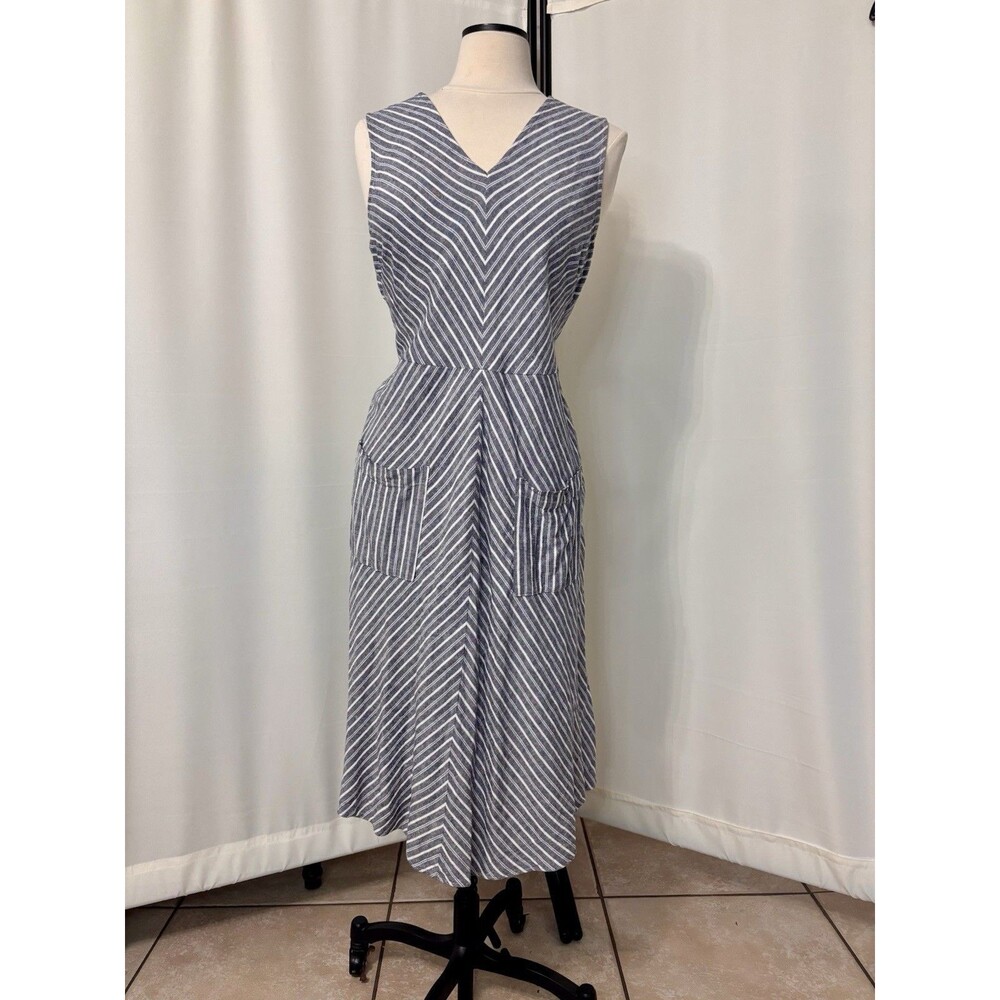 Nanette Lepore Stripes Midi Dress Women's 12 Blue Coastal Missing Belt Nautical